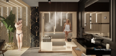 Moderne finnische Innensauna mit Aromatherapie